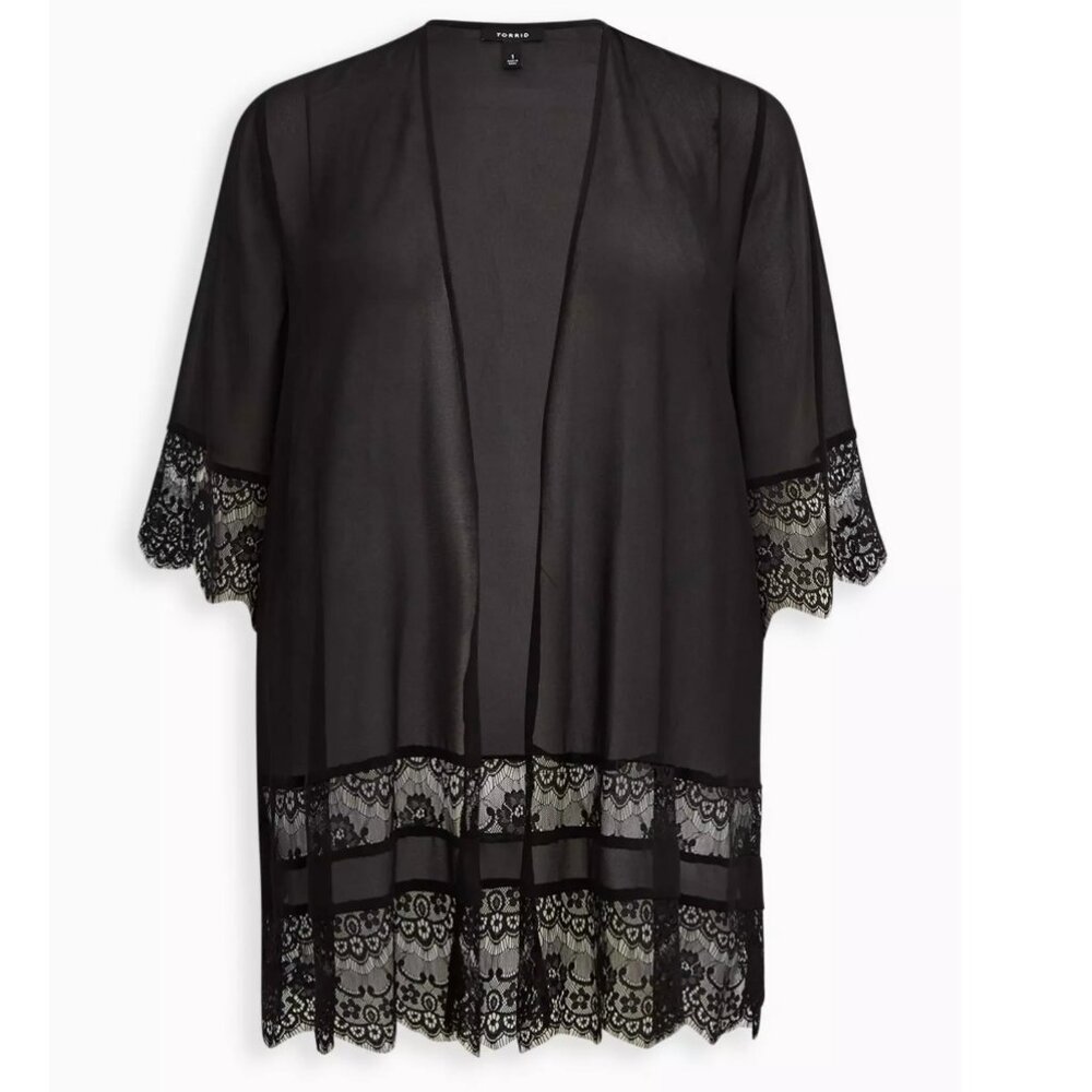 GUC Torrid Chiffon Lace Kimono Sz 1/2 - Picture 3 of 5